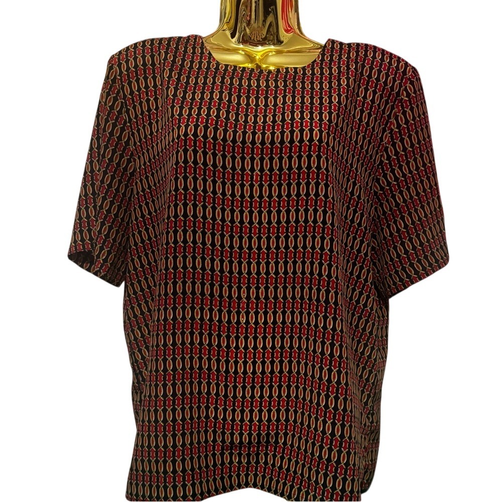 Modern‎ Essentials Black & Red Chain Print Blouse - Size L